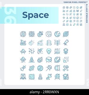 Space pixel perfect light blue icons Stock Vector