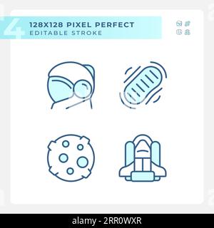 Moon landing pixel perfect light blue icons Stock Vector