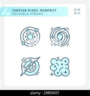 Outer space pixel perfect light blue icons Stock Vector