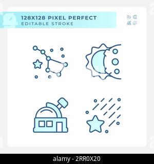 Astronomy science pixel perfect light blue icons Stock Vector