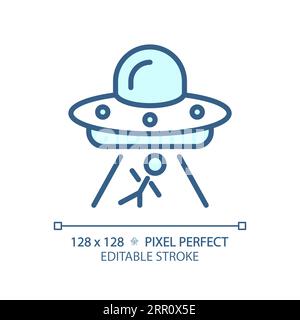 Alien abduction pixel perfect light blue icon Stock Vector