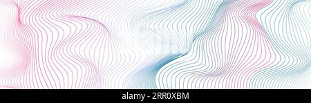Futuristic refracted dotted lines waves abstract banner design. Blue pink vector background Stock Vector