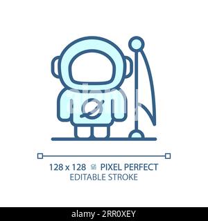 Man on moon pixel perfect light blue icon Stock Vector