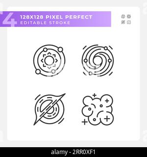 Outer space pixel perfect linear icons set Stock Vector