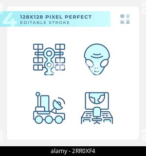 Sci fi pixel perfect light blue icons Stock Vector