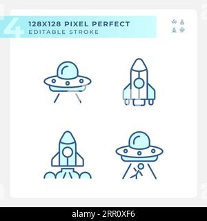 Extraterrestrial life pixel perfect light blue icons Stock Vector