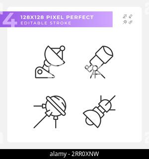 Space technology pixel perfect linear icons set Stock Vector