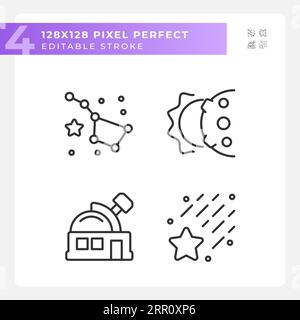 Astronomy science pixel perfect linear icons set Stock Vector