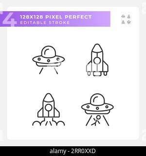 Extraterrestrial life pixel perfect linear icons set Stock Vector