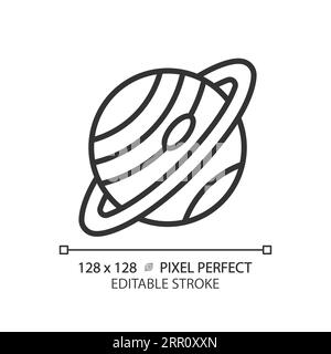 Saturn pixel perfect linear icon Stock Vector