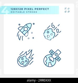 Cosmic exploration pixel perfect light blue icons Stock Vector