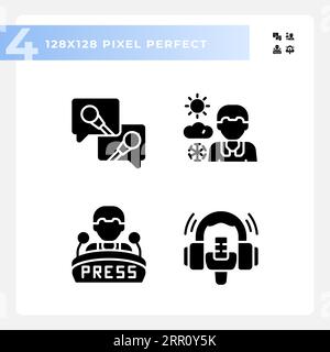 Pixel perfect glyph style journalism solid icons set Stock Vector