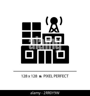 2D glyph style radio station building solid icon Stock Vector