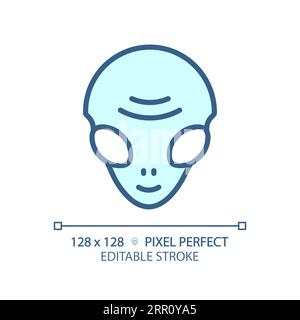 Alien face pixel perfect light blue icon Stock Vector