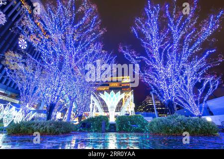 Fukuoka, Japan - Nov 29 2022: Fukuoka Christmas Market and Illuminations at the JR Hakata station is one of the biggest Christmas markets in Japan. Stock Photo