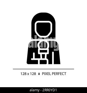 2D glyph style female news reporter solid icon Stock Vector