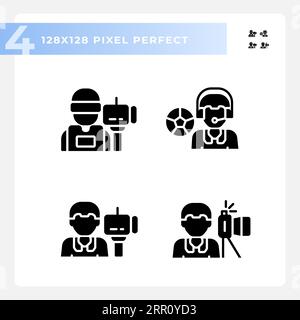 2D glyph style journalism solid black icons set Stock Vector