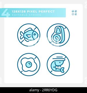 Editable pixel perfect allergen free icons set Stock Vector