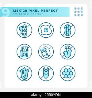 Editable pixel perfect blue allergen free icons collection Stock Vector