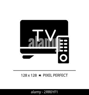2D glyph style television set solid icon Stock Vector