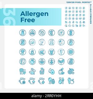Customizable pixel perfect blue allergen free icons set Stock Vector
