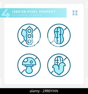 2D customizable blue allergen free icons set Stock Vector