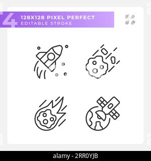 Cosmic exploration pixel perfect linear icons set Stock Vector