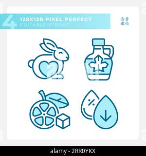 2D pixel perfect blue allergen free line icons set Stock Vector
