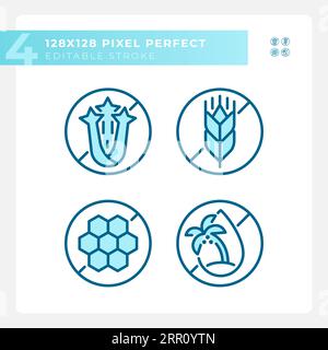 Pixel perfect blue allergen free linear icons set Stock Vector