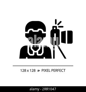 2D glyph style photojournalist solid icon Stock Vector