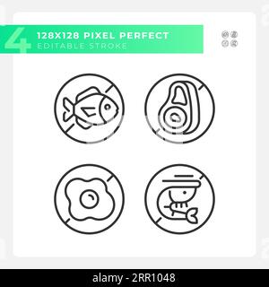 Editable pixel perfect allergen free icons set Stock Vector