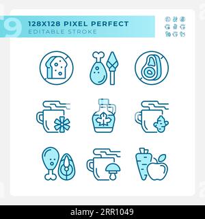 2D editable pixel perfect blue allergen free icons Stock Vector