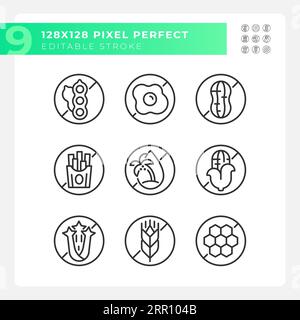 Editable pixel perfect black allergen free icons collection Stock Vector