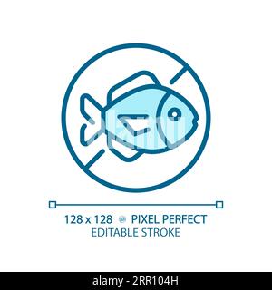2D customizable thin linear blue fish free icon Stock Vector