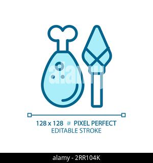 2D customizable thin linear blue mediterranean meat icon Stock Vector