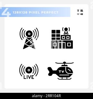 2D pixel perfect journalism solid icons set Stock Vector