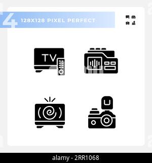 2D pixel perfect pack of glyph style journalism icons Stock Vector