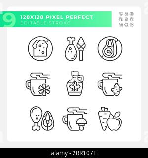 2D editable pixel perfect black allergen free icons Stock Vector