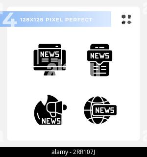 Pixel perfect journalism solid icons pack Stock Vector
