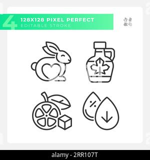 2D pixel perfect black allergen free line icons set Stock Vector