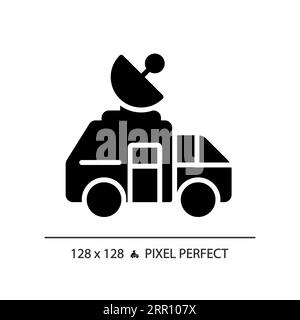2D glyph style news satellite van solid icon Stock Vector