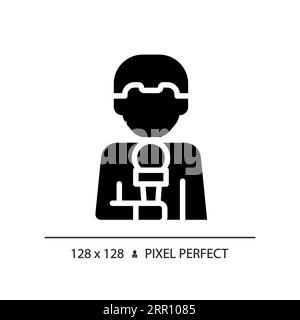 2D glyph style news reporter solid icon Stock Vector