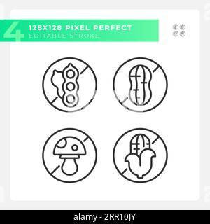 2D customizable black allergen free icons set Stock Vector