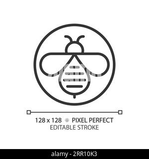 2D customizable thin linear black honeybee icon Stock Vector