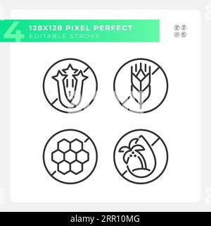 Pixel perfect black allergen free linear icons set Stock Vector