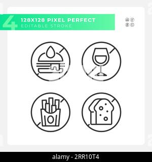 Editable pixel perfect allergen free linear icons set Stock Vector