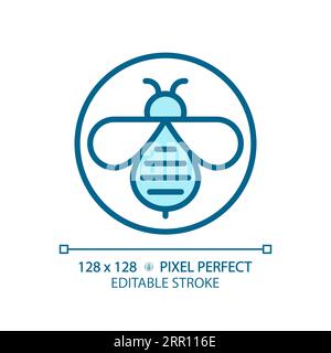 2D customizable thin linear blue honeybee icon Stock Vector