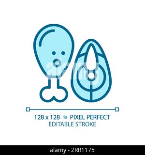 2D customizable thin linear blue meat icon Stock Vector