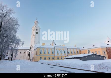 Veliky Novgorod, Russia. Evfimievskaya bell tower on a winter day, it was built in 1463 Stock Photo