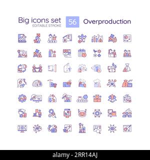 Customizable big icons set for overproduction Stock Vector